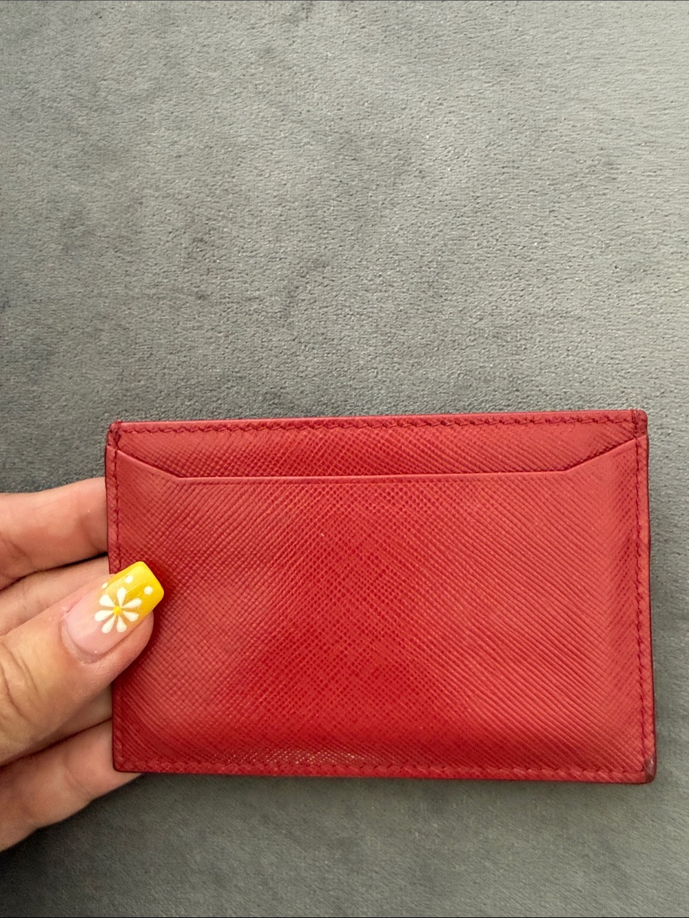 Prada Red Saffiano Leather Card Holder Wallet Gold Logo - Picture 5 of 7